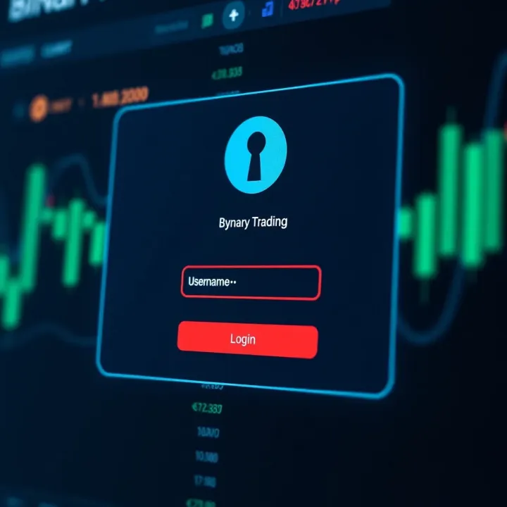 Secure login interface for binary trading platform showing username and password fields