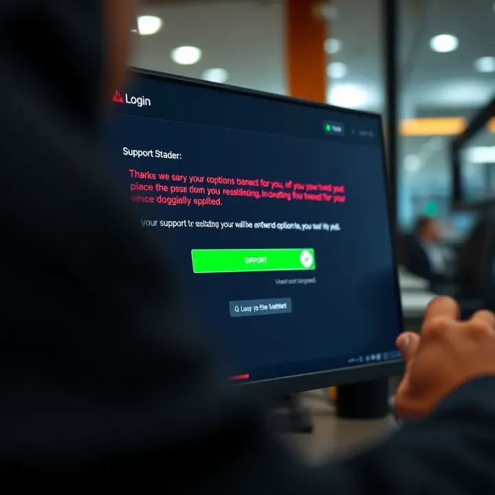 User troubleshooting login issues on a computer screen with error messages and support options