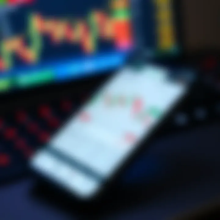 User interface displaying forex trading charts and currency pairs on a smartphone screen