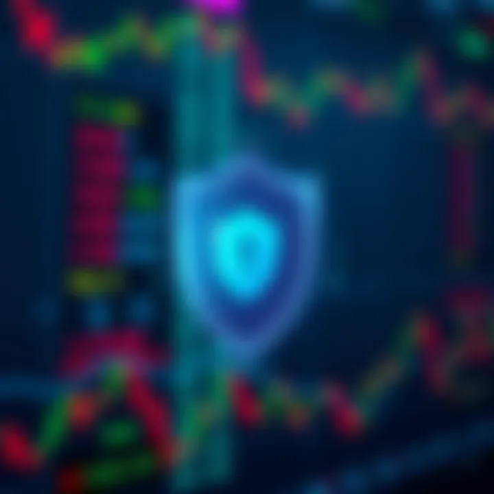 Secure digital shield icon overlaying financial data, representing robust security measures and protection in cryptocurrency trading