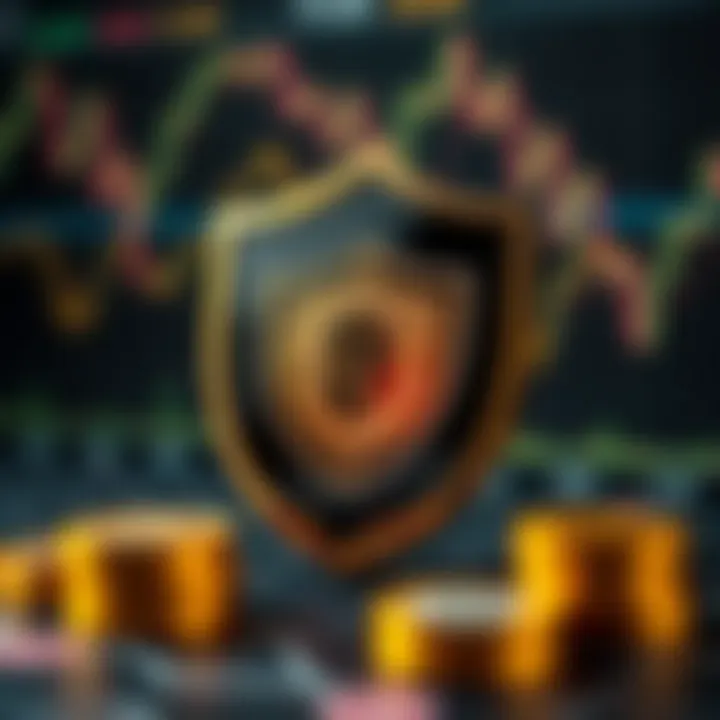 Conceptual illustration of trust and security in forex trading with shield and currency symbols