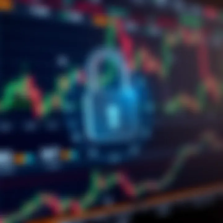 Illustration of secure digital lock overlaid on financial graphs and forex symbols