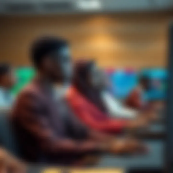 Classroom environment with students focused on forex trading education