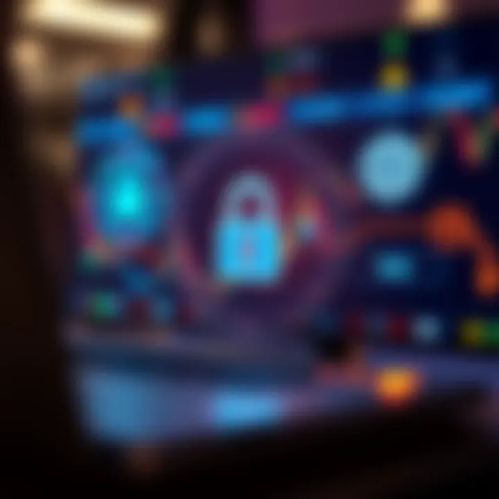 Illustration of digital security elements protecting online cryptocurrency transactions