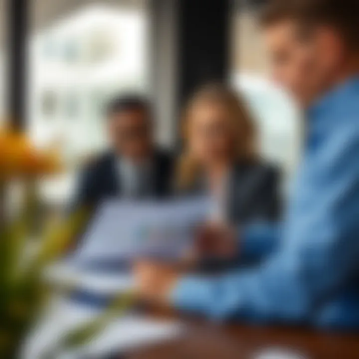 Business leaders analyzing financial charts and risk assessment documents in a modern office setting
