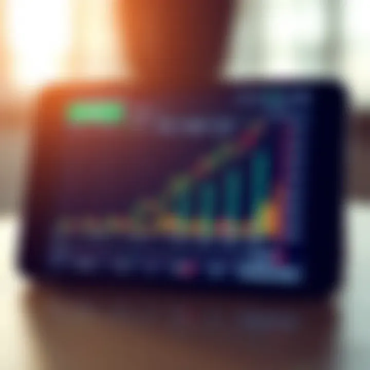 Graph showing upward trend with binary trading options on digital device screen