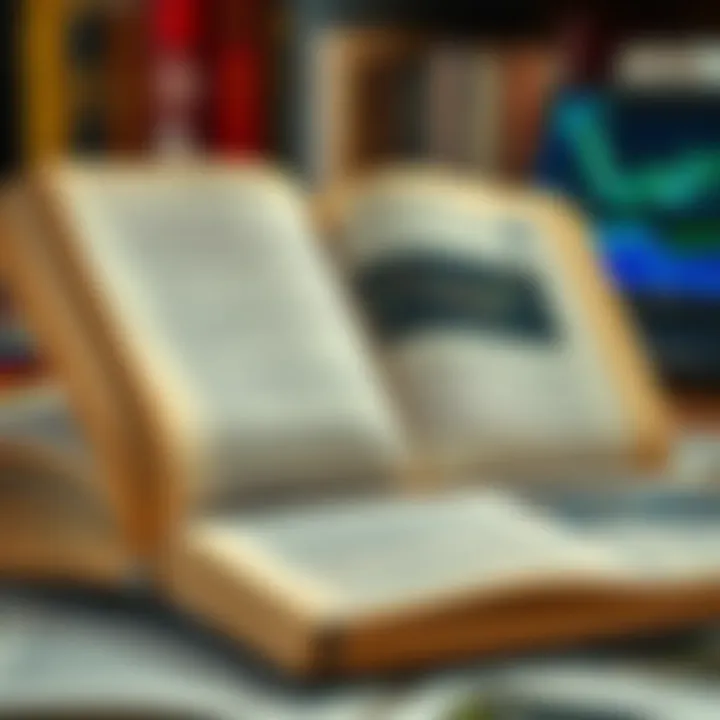 Open book with highlighted forex trading strategies and charts