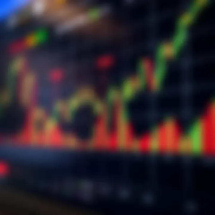 Graph showing forex currency pairs with upward and downward trends