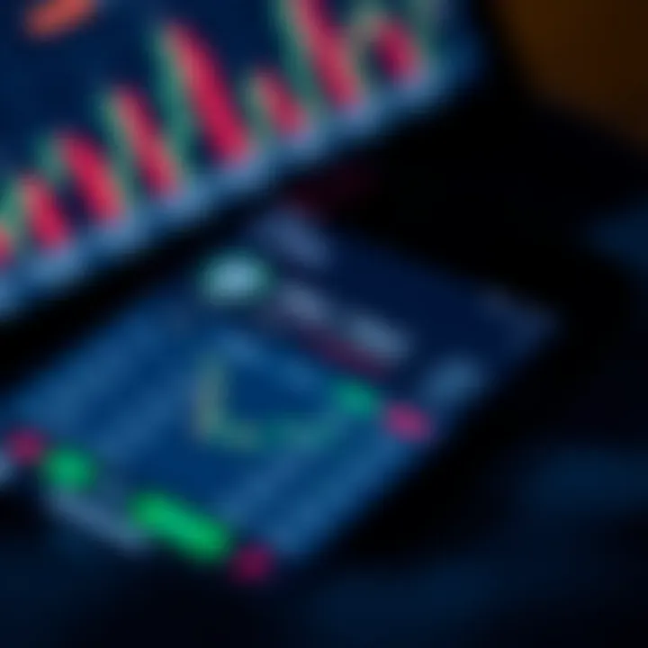 Mobile device displaying forex trading app interface with charts and currency pair options