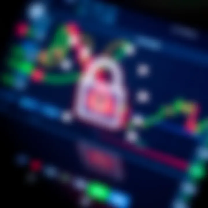 Secure digital padlock icon overlaid on a smartphone screen showing forex trading platform