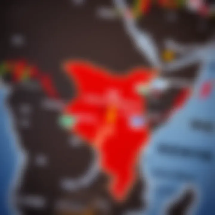 Map highlighting Kenya with forex trading symbols and currency pairs