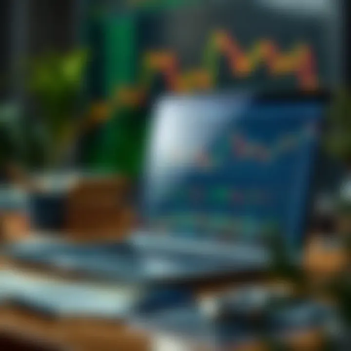 Illustration of a laptop displaying forex market charts and analytical tools