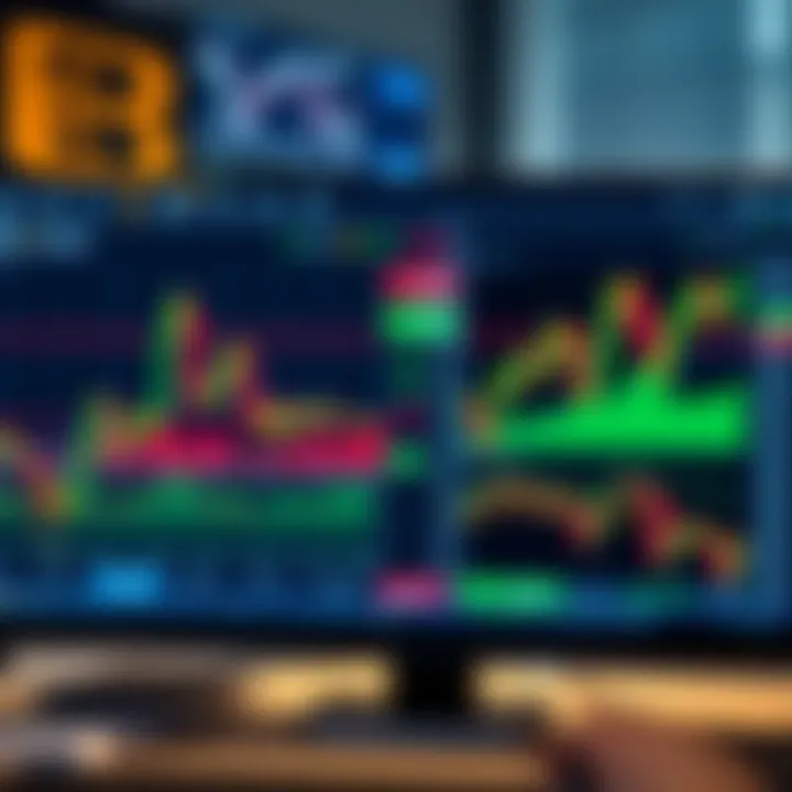 Illustration of a computer screen displaying a forex trading platform with charts and indicators