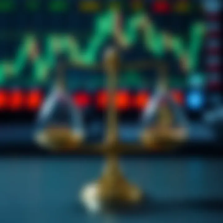 Illustration of risk and reward balance scales with currency symbols