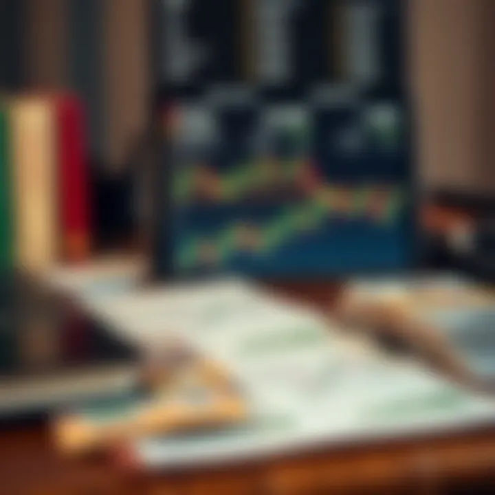 Detailed forex trading charts and risk management notes on a desk with currency notes