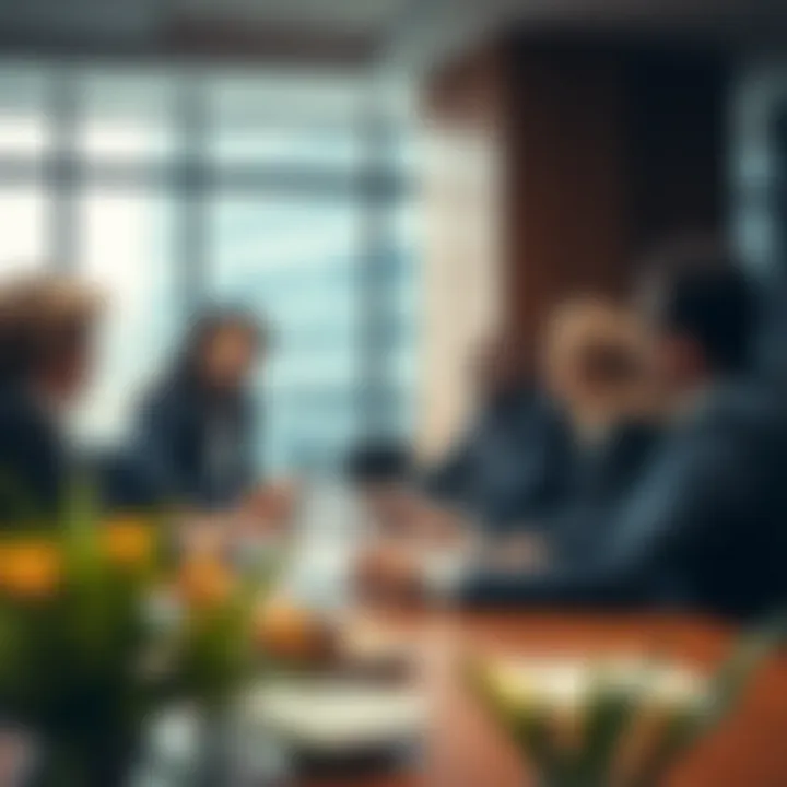 Corporate boardroom with diverse professionals discussing risk control strategies for business stability