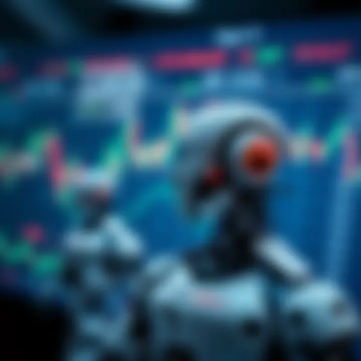 Illustration of a digital robot interacting with financial charts representing automated binary options trading