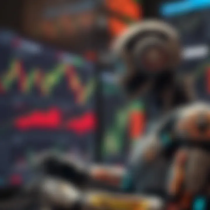 Illustration of an automated trading robot analyzing financial charts and data displays