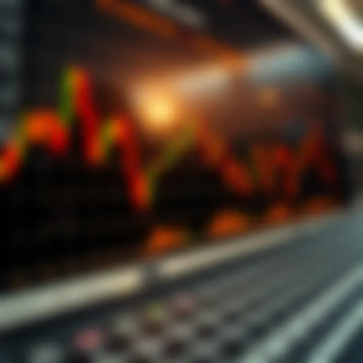 Graph showing asset price movement with indicators for predicting rise or fall in binary trading