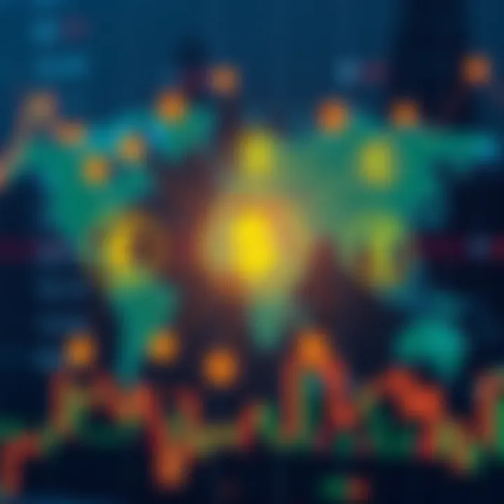 Global currency exchange symbols interconnected over a digital world map representing forex market activity