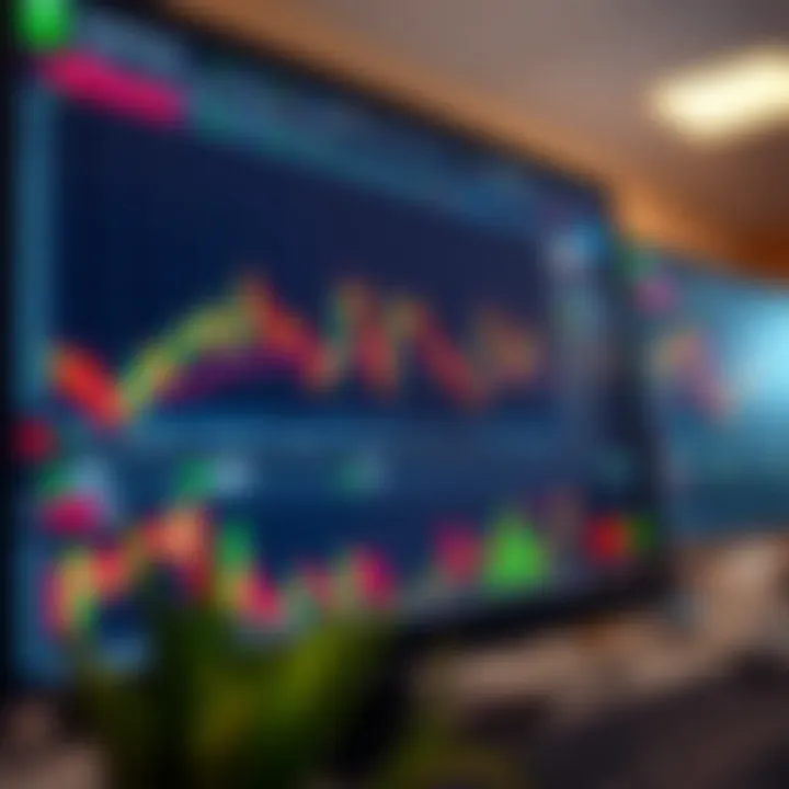 Illustration of a computer screen displaying a forex trading dashboard with charts and data