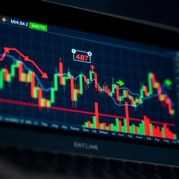 Illustration showing various technical chart patterns such as head and shoulders, triangles, and flags on a stock price graph