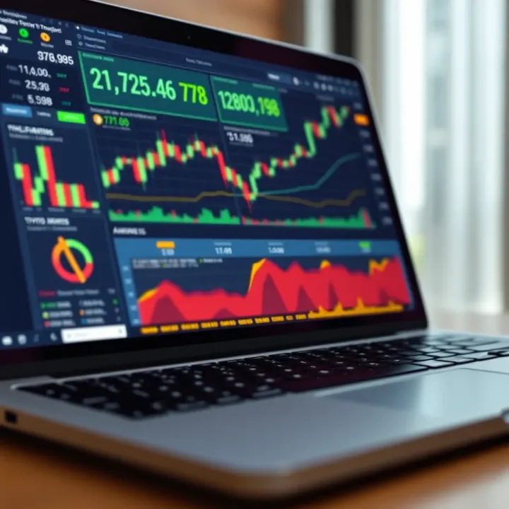 A digital interface showing various cryptocurrency trading graphs and charts on a laptop screen, symbolizing analysis and decision-making in crypto trading