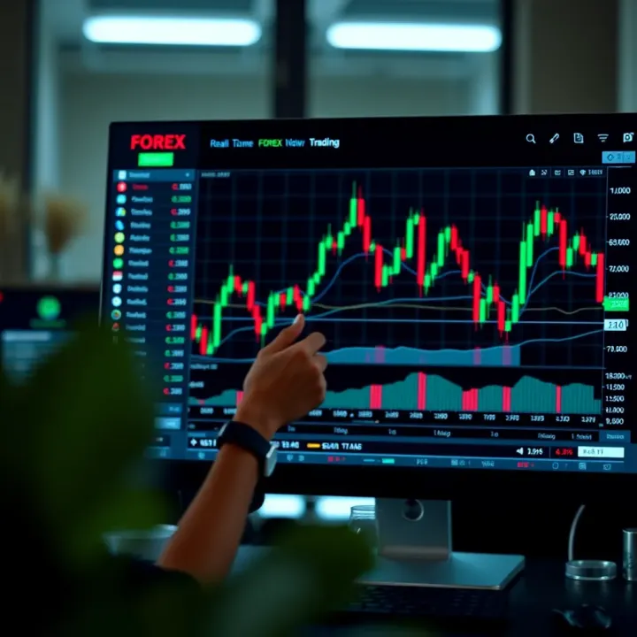 Forex trading platform on a computer screen showing charts and currency pairs