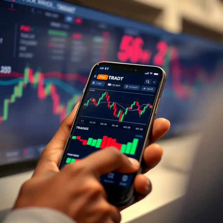 Forex Trading Charts on Mobile in Kenya Mobile phone displaying forex trading charts and currency pairs in a Kenyan market context