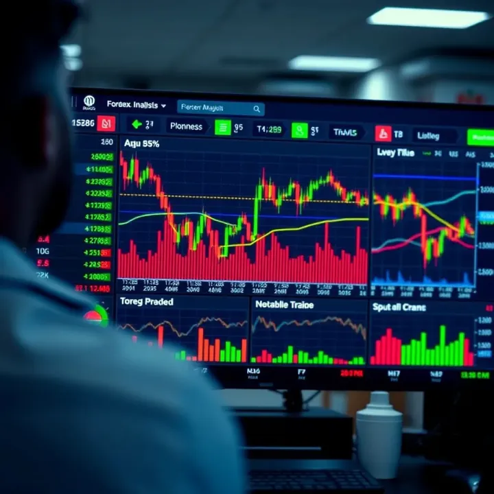 Dashboard of a forex trading platform showing currency charts and market trends