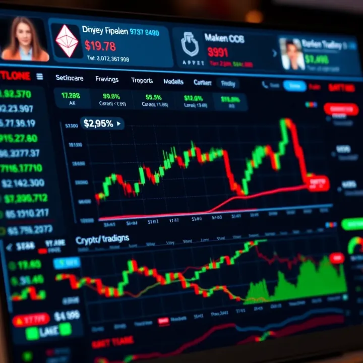 Dashboard of a crypto trading platform showing various cryptocurrency prices and market trends