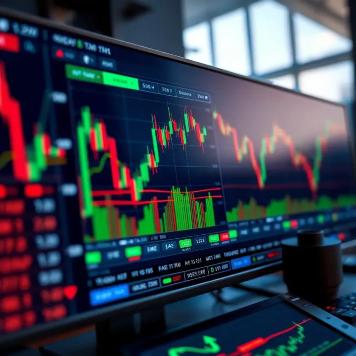 Interface showing forex trading platform with charts, currency pairs, and trading tools