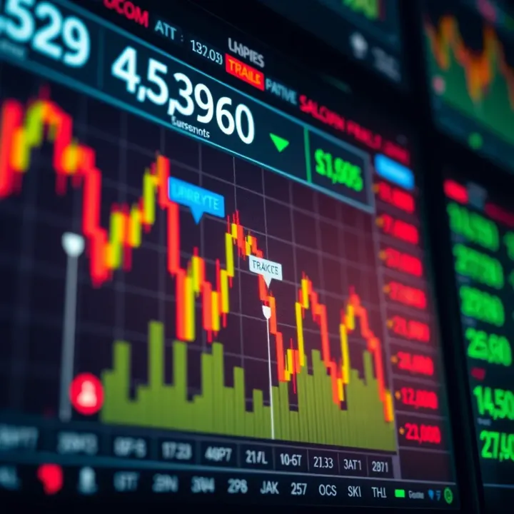 Forex trading charts and currency symbols displayed on a digital screen