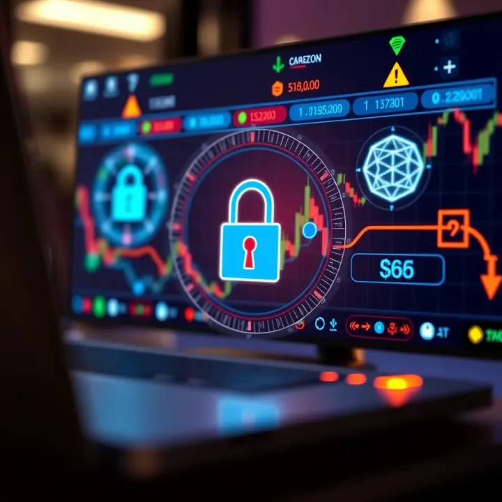 Illustration of digital security elements protecting online cryptocurrency transactions