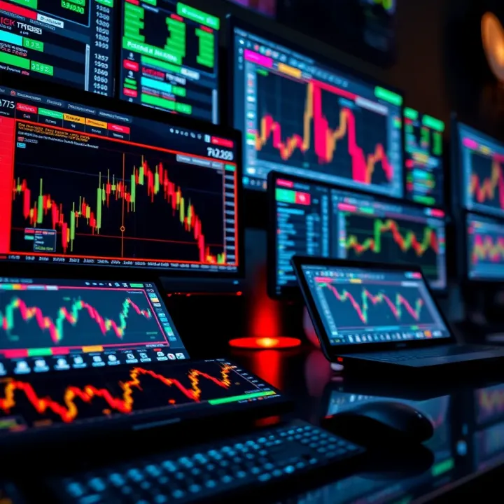 Illustration of digital devices displaying forex trading platforms and charts used in Kenya