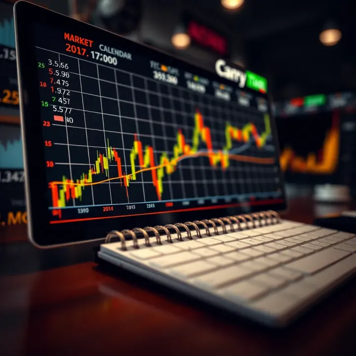 Graph showing market trends influenced by key economic indicators alongside a calendar
