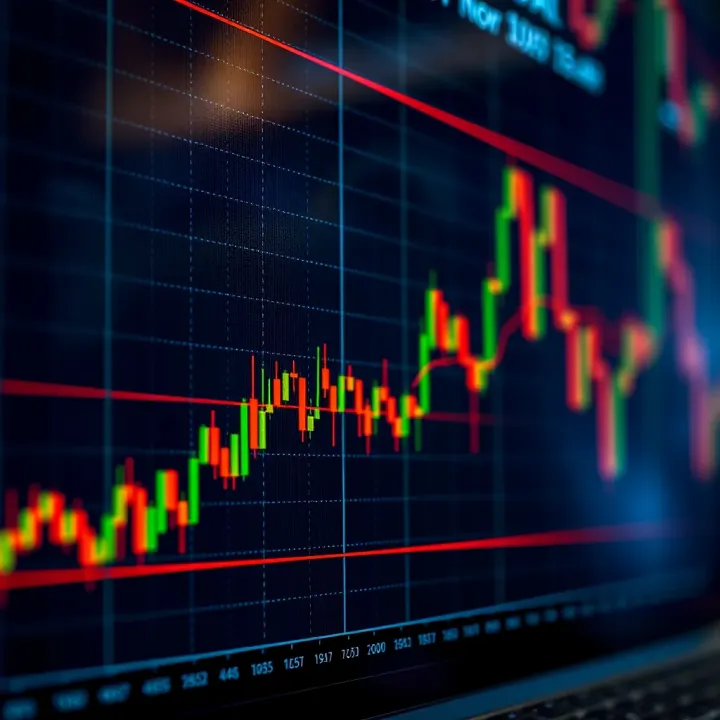 Graph showing upward trend and candlestick patterns for forex market analysis