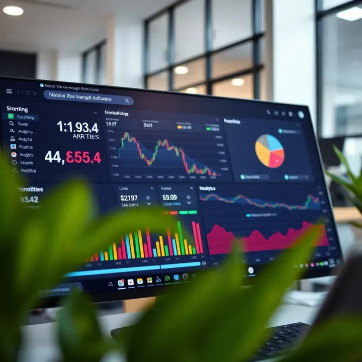 Dashboard showing popular risk management software features such as real-time monitoring, reporting, and analytics in a business context