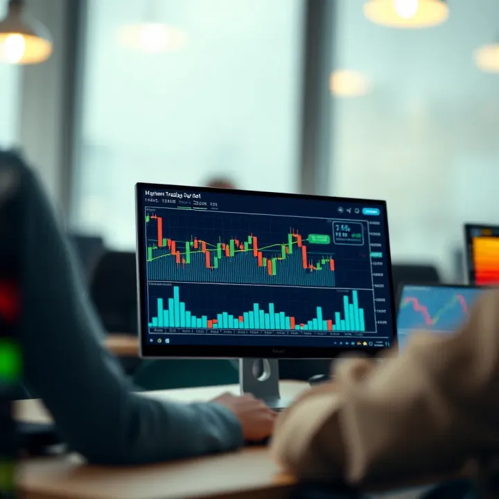 Binary Trading Bot Market Analysis Visualization Diagram showing a binary trading bot analyzing market trends with indicators