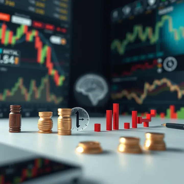 Conceptual representation of risk management and trading psychology with charts and strategy icons