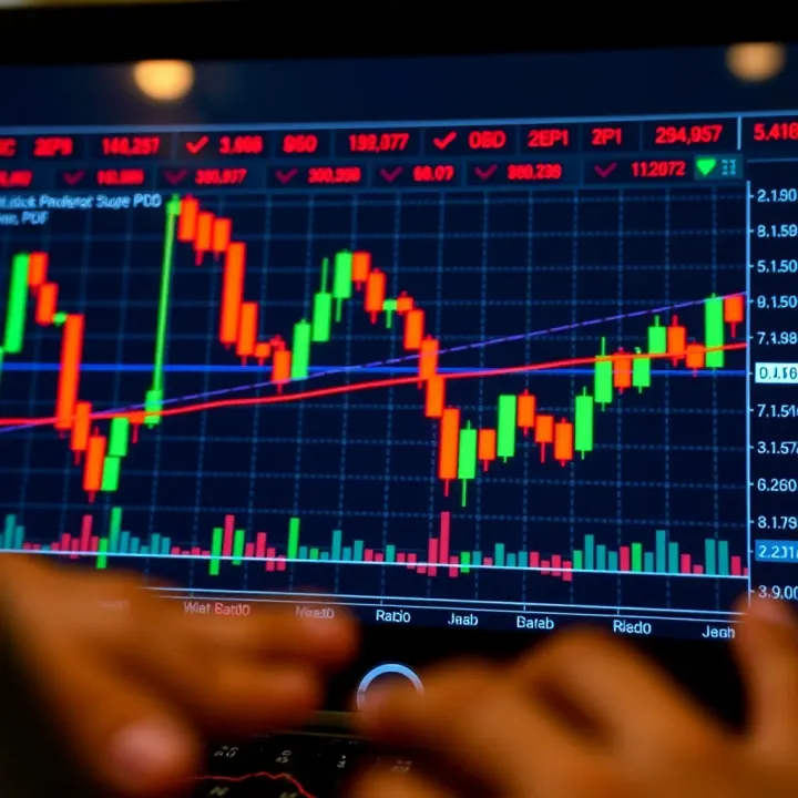 Chart displaying bullish and bearish candlestick patterns with trend indicators