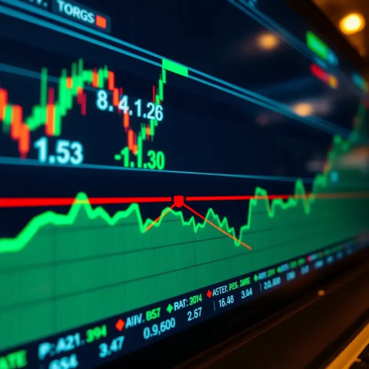 Graph showing currency exchange rates fluctuating on a digital trading platform