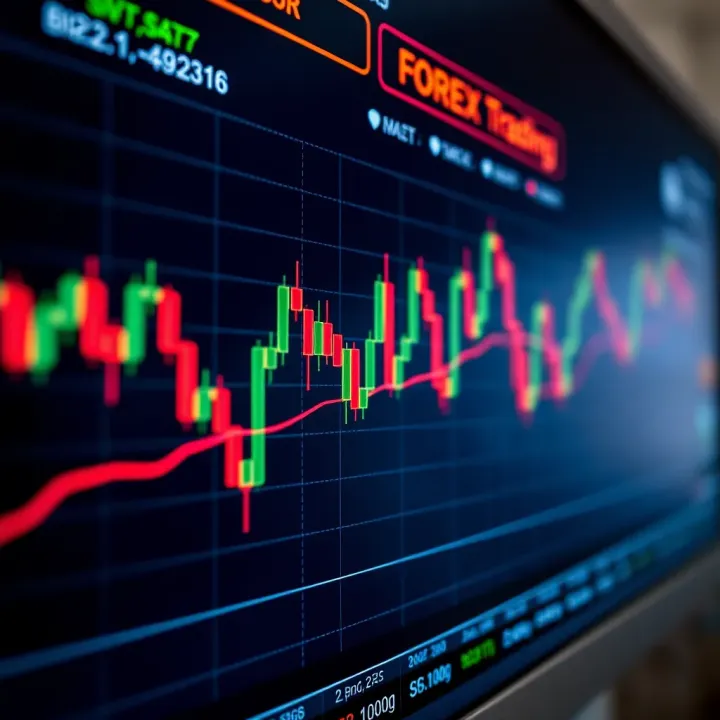 Graph showing forex market trends with currency pairs and trading indicators