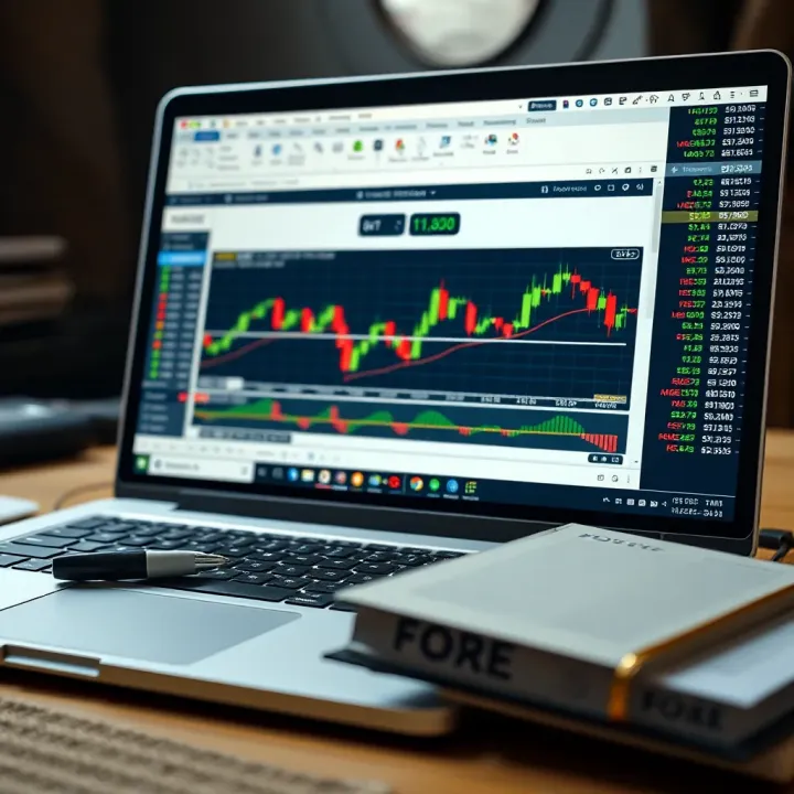 Laptop screen displaying forex trading strategies and notes