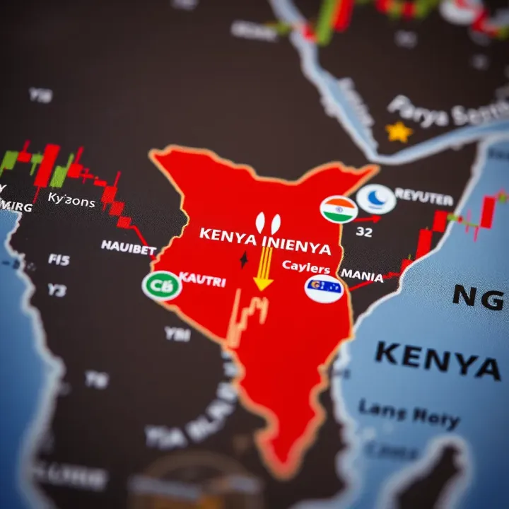 Map highlighting Kenya with forex trading symbols and currency pairs
