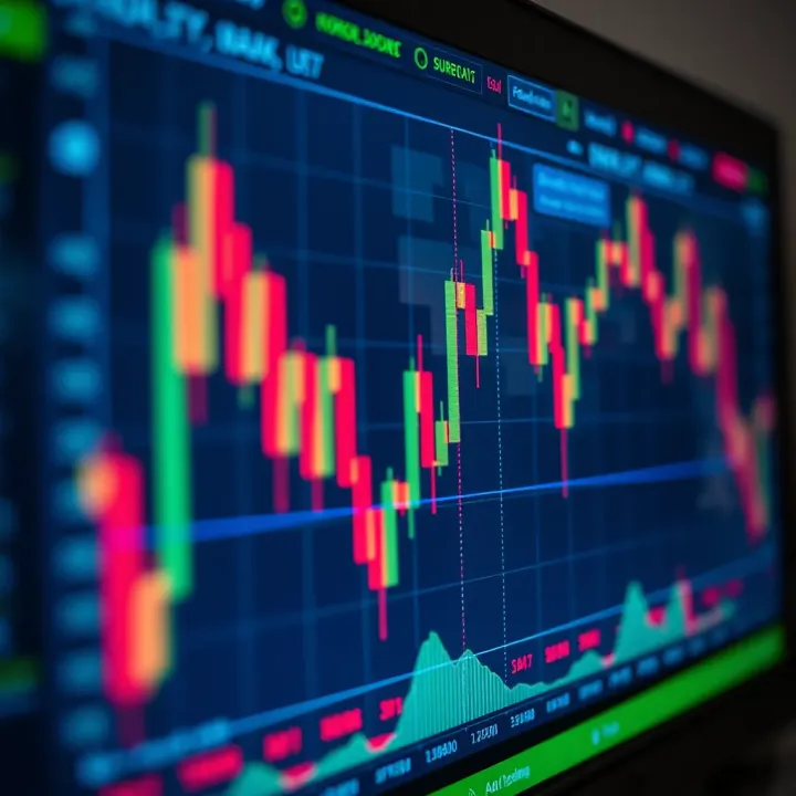 Close-up of a currency chart on a digital trading platform showing fluctuating forex market trends