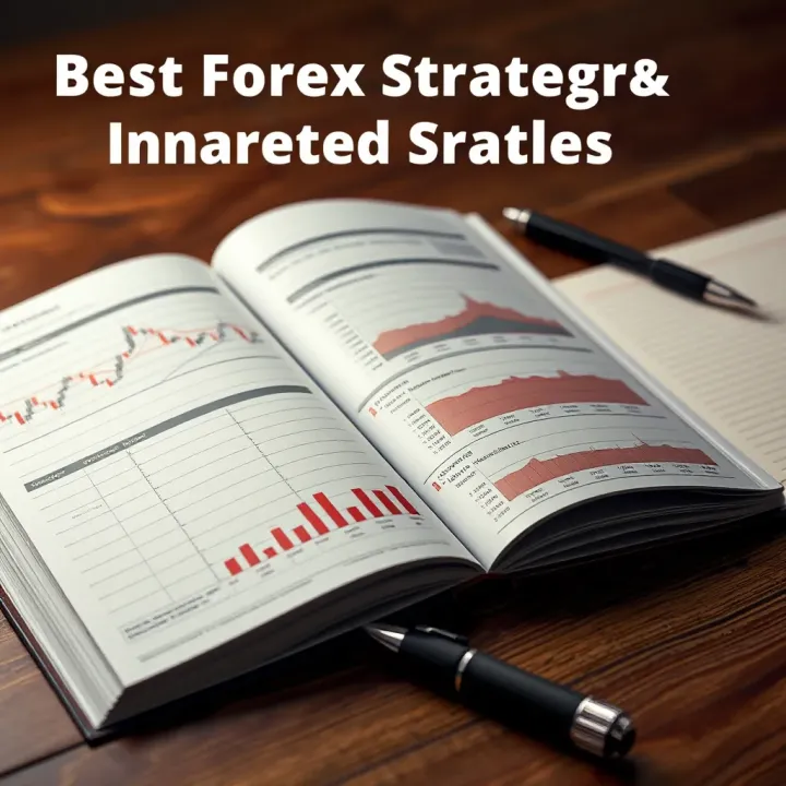Forex Trading Strategy and Market Insight Guide Open forex trading book showing charts and strategies next to a notebook and pen