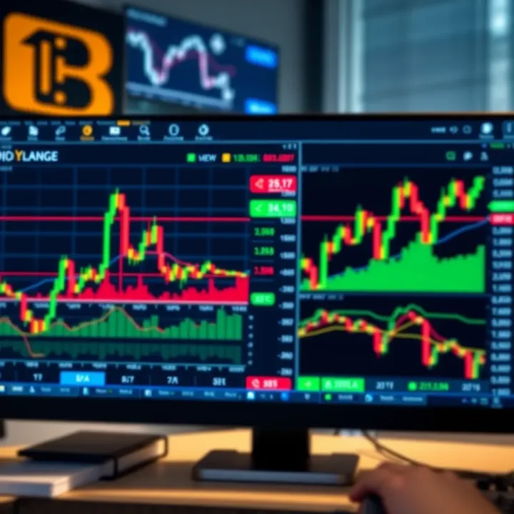 Illustration of a computer screen displaying a forex trading platform with charts and indicators