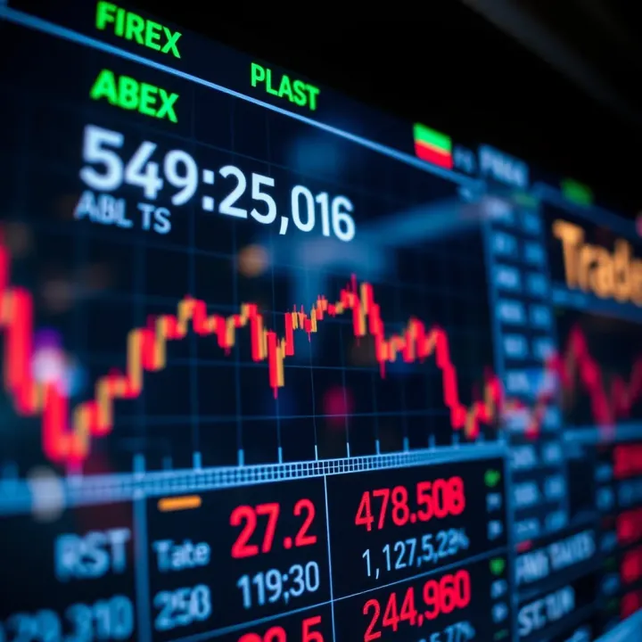 Currency exchange rates displayed on a digital screen with a focus on forex market trends