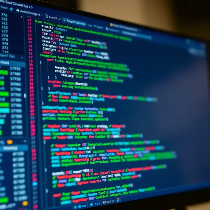 Screen displaying code editor with programming script for automated trading